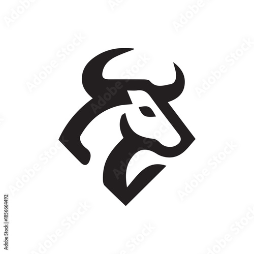 Abstract minimalist bull head logo design on a white background