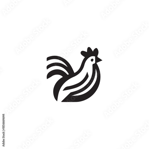 Minimalist black and white rooster icon design for branding