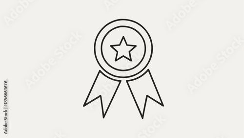 Simple Outline Icon of a Star Award Ribbon.