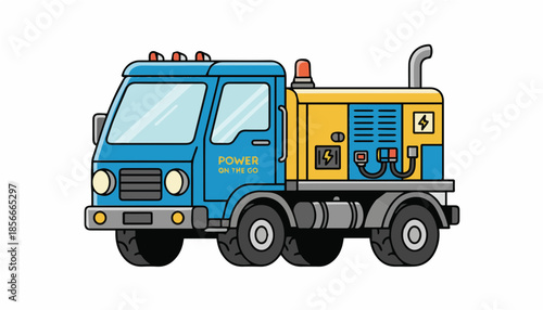 Mobile Power Generator Truck Illustration with Electric Energy Equipment and Cartoon Style
