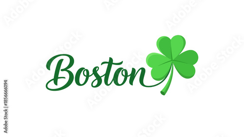 Green Shamrock and Boston Text - Symbol of Luck and Irish Celebration