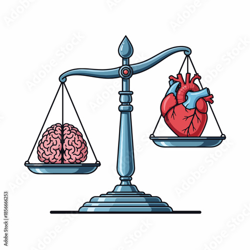 Balanced Scale Comparing Brain and Heart Symbolizing Decision Making and Emotions mental health balance concept