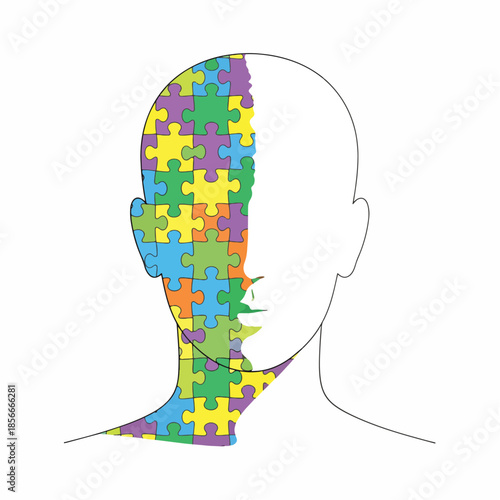 Colorful Puzzle Piece Brain Illustration for Cognitive and Mental Health Concepts mental health balance concept