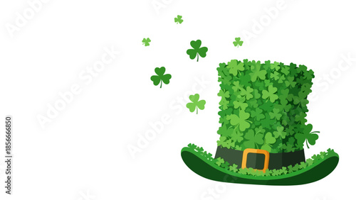 Green Leprechaun Hat Decorated with Shamrocks and Floating Clovers, St. Patrick's Day