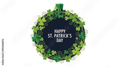 Happy St. Patrick's Day Celebration with Clover Wreath and Leprechaun Hat