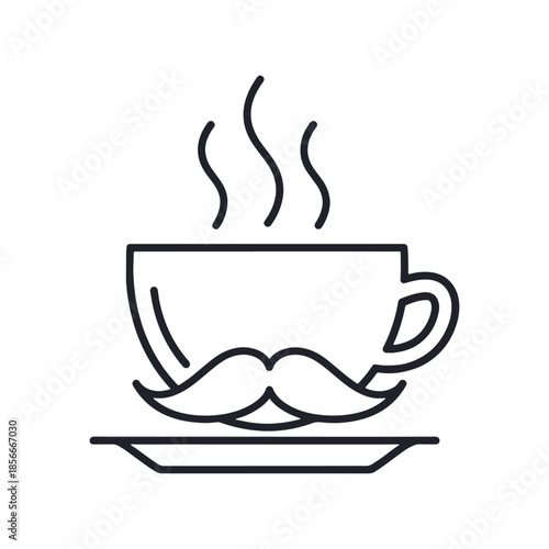 Black and white line of a steaming cup of coffee on a saucer