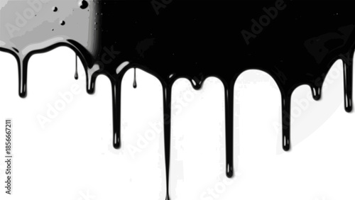 black paint dripping. Black dripping oil stain, melt drips, and liquid.
