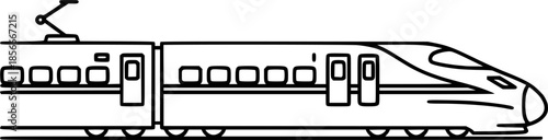 High-speed passenger train icon. Black outline linear silhouette. Editable strokes. Side view. Vector simple flat graphic illustration. Isolated object on white background.
