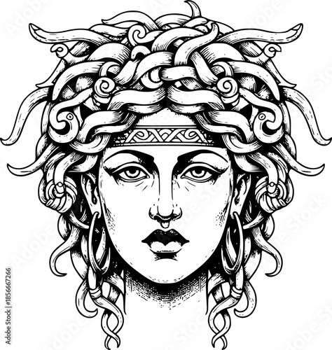 medusa head greek vector drawing illustration
