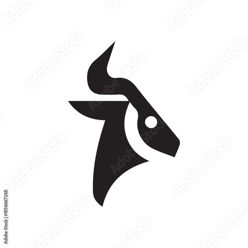 Minimalist black stylized bull or ibex head logo design