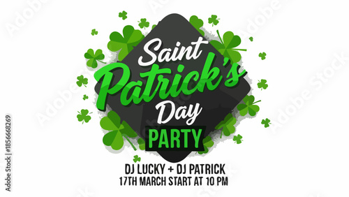 Saint Patrick's Day Party Invitation with Lucky Shamrocks and DJs