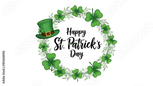 Happy St. Patrick's Day Greeting with Shamrock Wreath and Green Hat