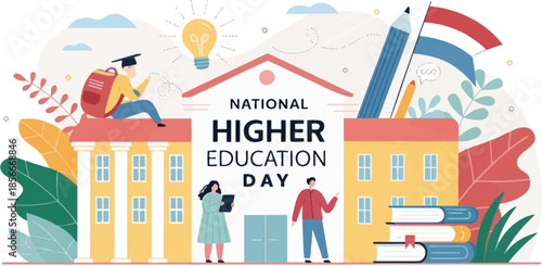 National Higher Education Day Colorful Vector Illustration