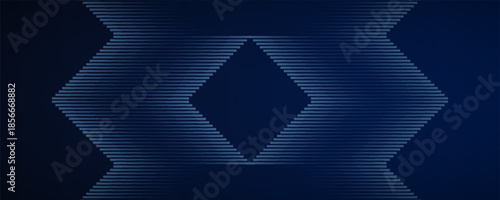 Dark blue abstract background with glowing arrow lines. Modern shiny blue geometric lines design. Technology futuristic concept. Horizontal banner template. Suit for cover, header, poster, banner