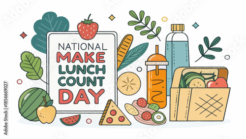 National Make Lunch Count Day Colorful Food Illustration
