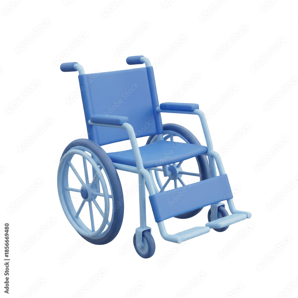 Fototapeta premium Light Blue Wheelchair With Large Wheels and Footrests On Transparent Background