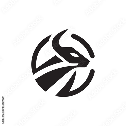 Minimalist black bull head logo design within a circular frame