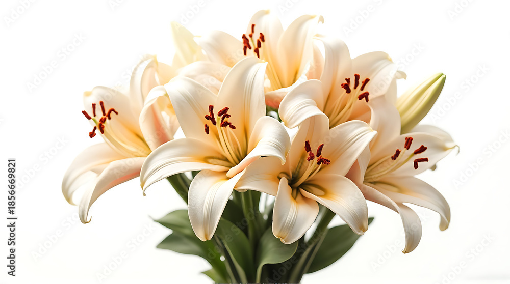 Obraz premium White Lily Bouquet with Soft Peach Center in Studio