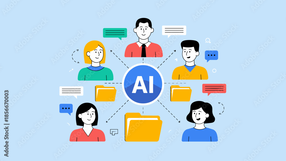 Fototapeta premium AI coordinating tasks across a team vector illustration