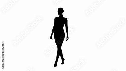 Silhouette of a woman walking on a white background.