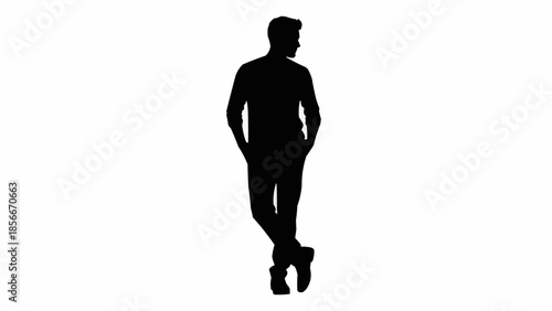 Silhouette of a man standing with hands in pockets.