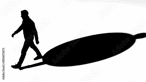 Silhouette of a man walking casting a long shadow.