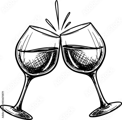 clinking wine glasses hand drawn vector sketch

