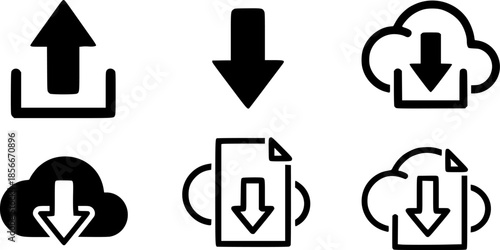 Upload and download icons, arrow upload and download symbols
