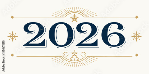 Elegant 2026 typography in premium branding style, clean flat vector look, minimal luxurious layout, soft subtle accents, modern New Year background