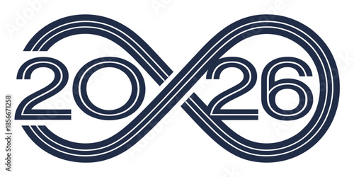 2026 numbers in continuous line infinity style, clean flat vector look, smooth modern typography, minimal elegant New Year background