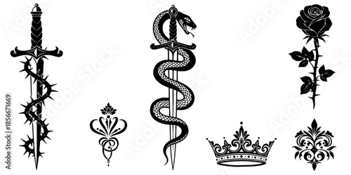 Romantasy Dagger Snake Rose Book Cover Motif