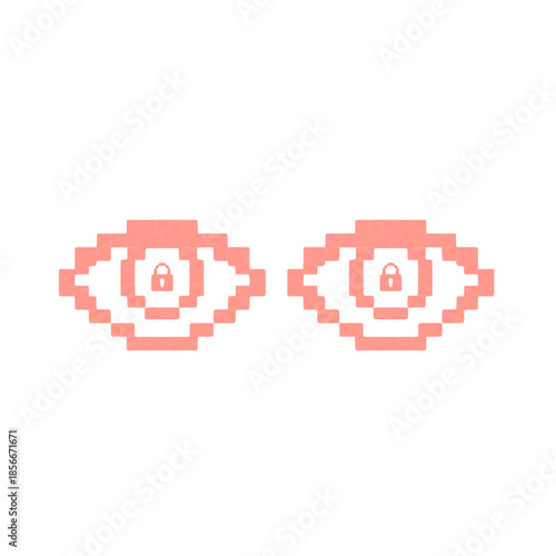 Pixel art eyes with padlocks symbolizing digital security and privacy