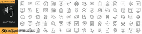 Quality Control set of icons Including assessment, checklist, inspection, industrial and production 