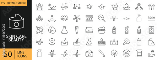 Skincare set of 50 icons Including Face Wash, Cream, Sunscreen, Lotion, Serum and Mask