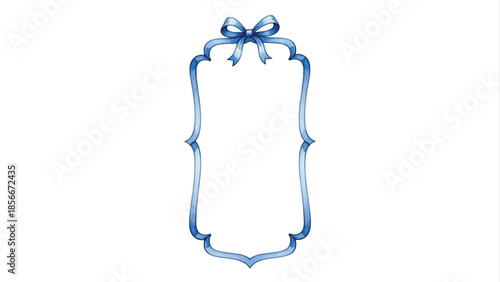 Watercolor Blue Ribbon Frame, Decorative Bow Border, Elegant Blank Label Template