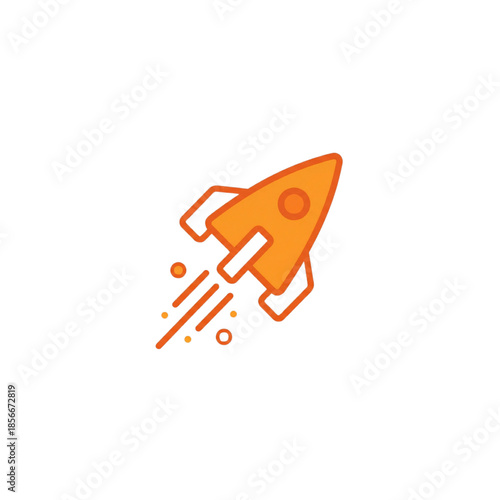 Vibrant orange rocket ship launching into the sky with motion lines