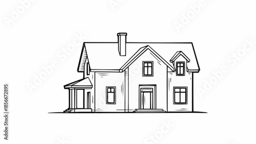 Sketch of a detached house with a chimney and dormer windows.