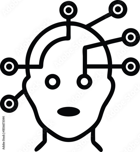 AI Humanoid Face Concept. Technology Digital Robot Head Side View with Circuit Board Components. Tech Blue Background. Artificial Intelligence Agent or Assistant Concept. Vector Digital Illustration.