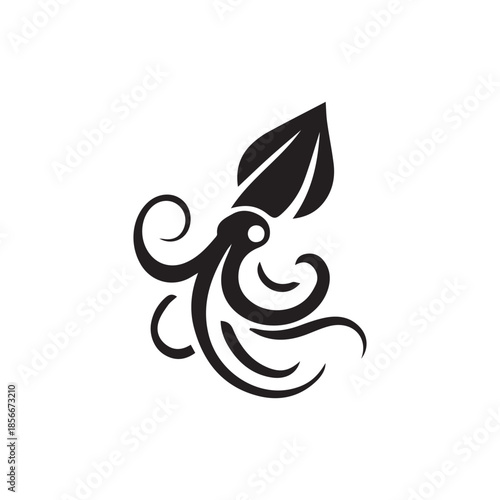 Stylized black squid or octopus marine animal illustration