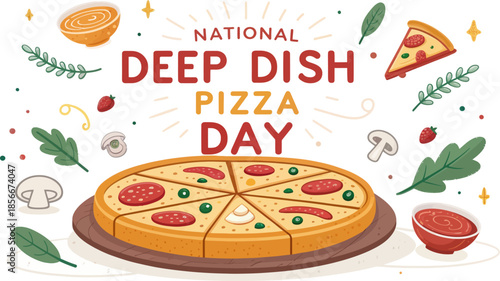 Vibrant Deep Dish Pizza Vector Illustration