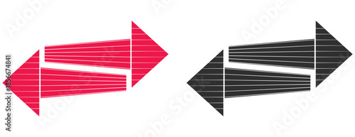 Two way horizontal exchange arrows with line patterns, red and black opposite direction pointers