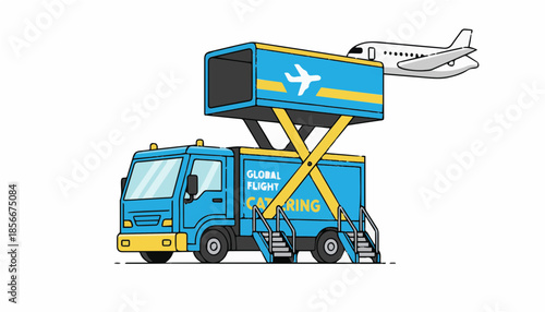 Airport Catering High-Lift Truck for Global Flight Catering Service Cartoon Illustr
