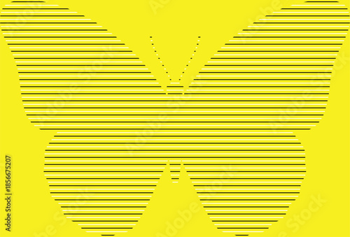 Minimalist Yellow Butterfly Vector Design with Horizontal Line Pattern isolated PNG with Transparent Background