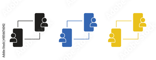 Mobile user connection icons with network lines, black blue and yellow profile symbols