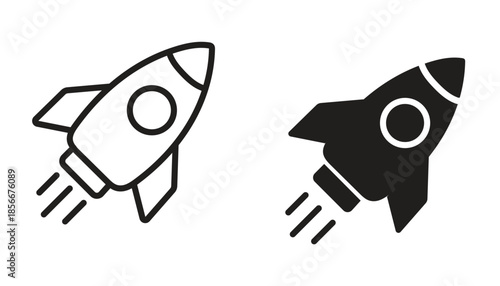 Rocket Launch Icons Set – Startup Growth, Business Launch and Speed Concept Symbols Isolated on White