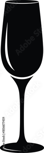Champagne glass silhouette vector illustration icon, elegant sparkling wine flute for luxury celebration and wedding event toast isolated on white background for design,