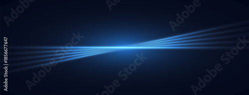 Laser lines of light. Horizontal neon light. Neon blue horizontal speed lines. Glowing stripes. Laser beams. light lines of movement and speed in neon color.Beautiful flash of light and sparks.