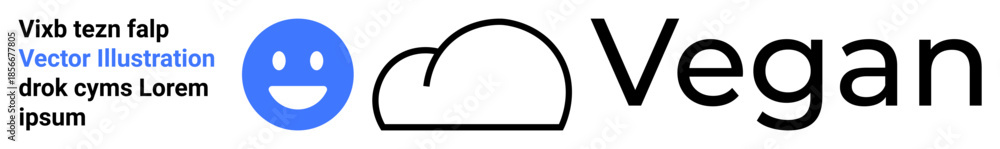 Fototapeta premium Veganism, sustainability, plant-based living, eco-friendly concepts, minimalism, lifestyle branding. happy face next to a cloud outline and the word Vegan. Veganism and sustainability