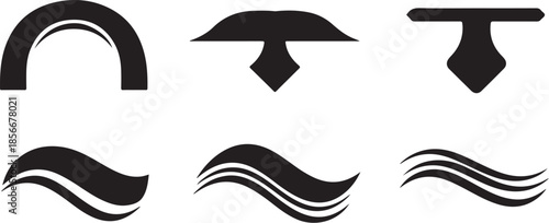 Collection of abstract wave and arch design elements icons