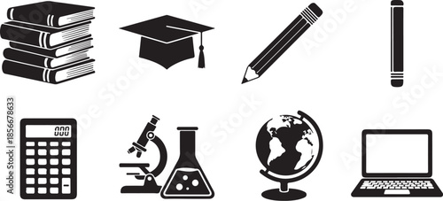 Education icons and learning tools for students and teachers